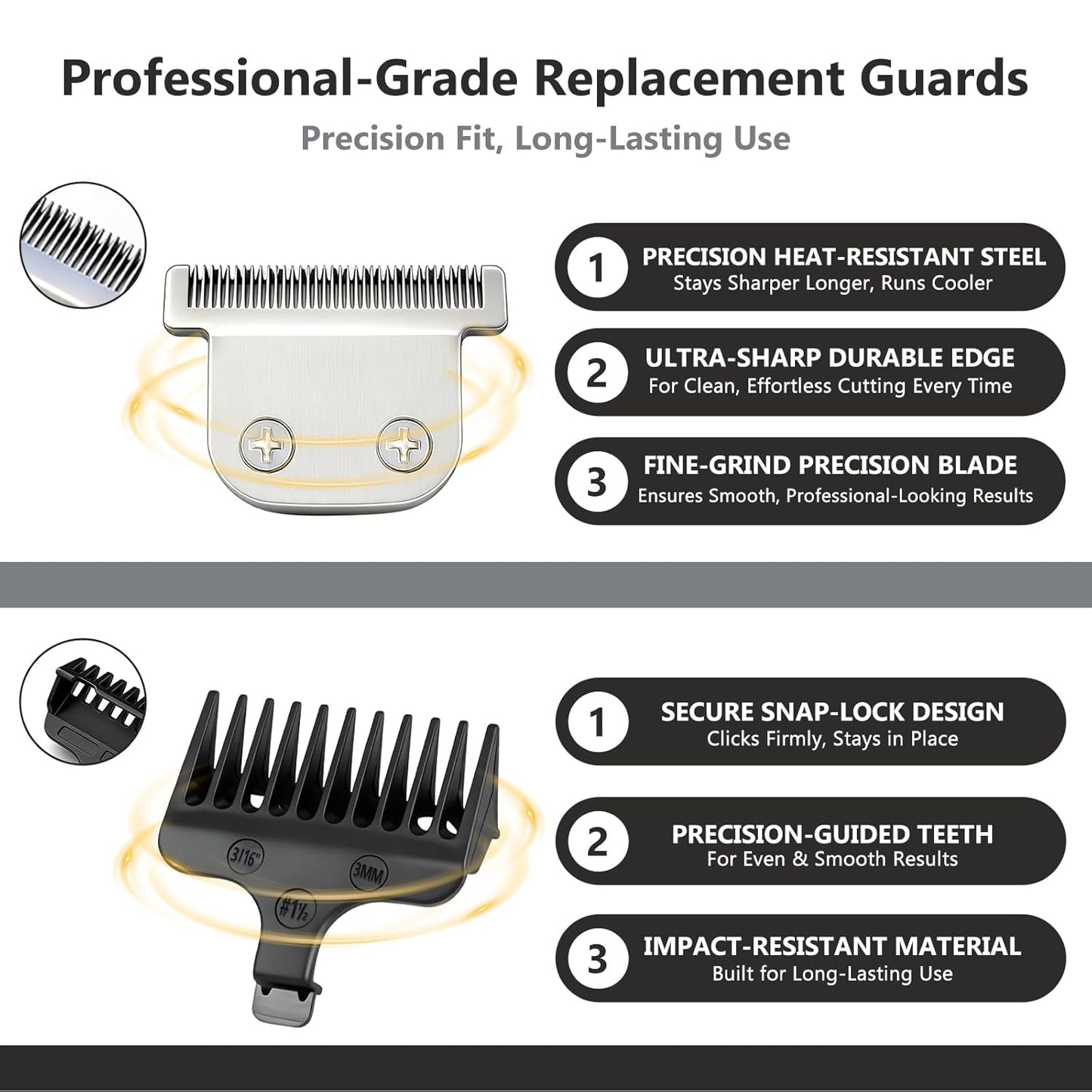 Wahl 40mm Detachable T-Blade - Includes 3 Guard Combs (1.5mm, 3mm, 5mm) for Precision Trimming