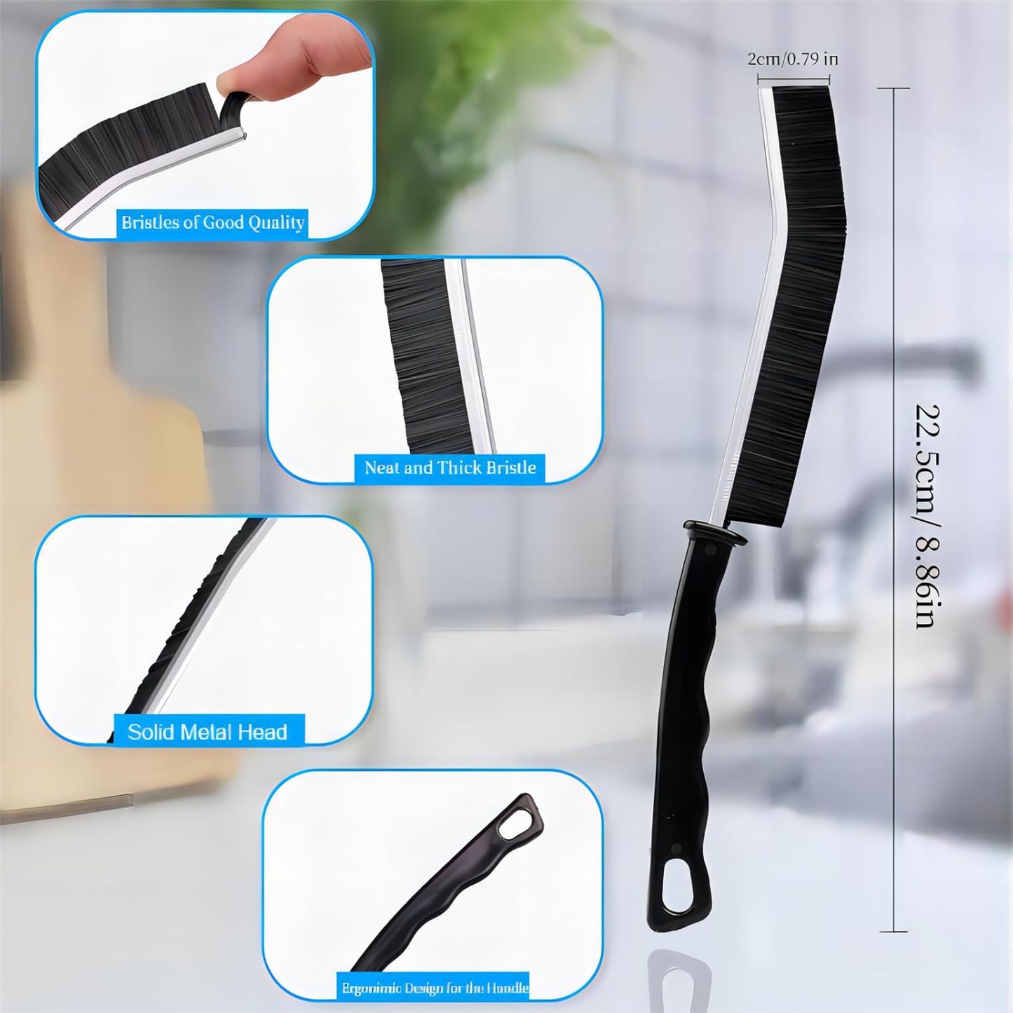 Skiennix Crevice Cleaning Brush Set - Hard Bristle Multifunctional Tool for Bathroom & Kitchen | 2 Pcs