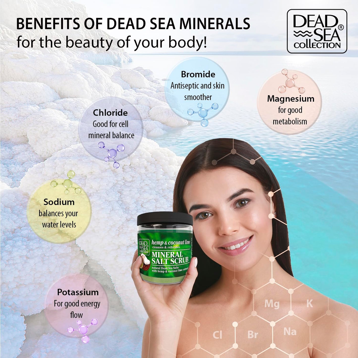 Dead Sea Collection Hemp & Coconut Lime Salt Scrub – Exfoliating Body Scrub for Women – Moisturizing and Nourishing Skin – with Pure Oils and Dead Sea Minerals (23.28 Oz)