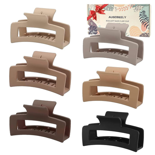 6 Pack Square Claw for Women Girls, 3.5" Medium Non-slip Rectangular Matte Clips Strong Hold Jumbo Hair Styling Accessories, Cool
