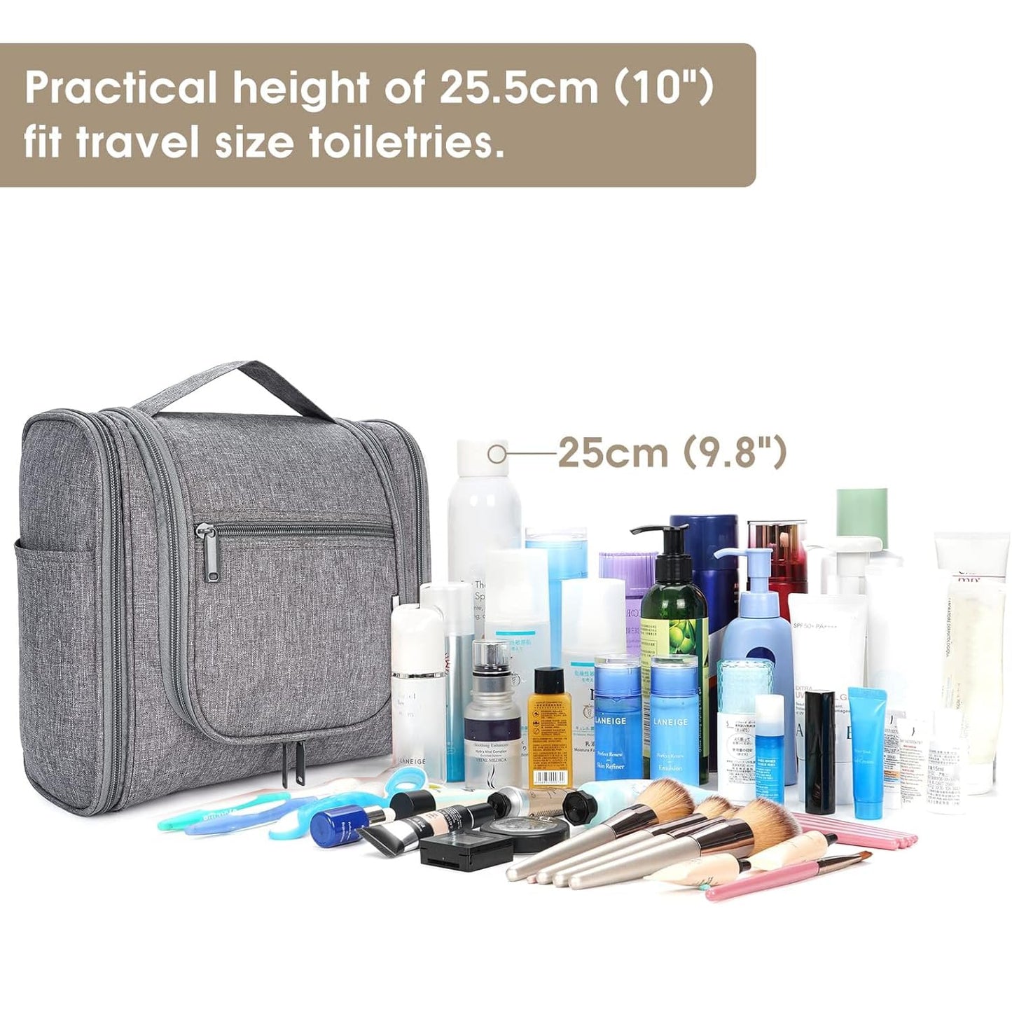 Hanging Toiletry Bag for Women Travel Makeup Bag Organizer Toiletries Bag Men for Cosmetics Essentials Accessories (Large, Grey)