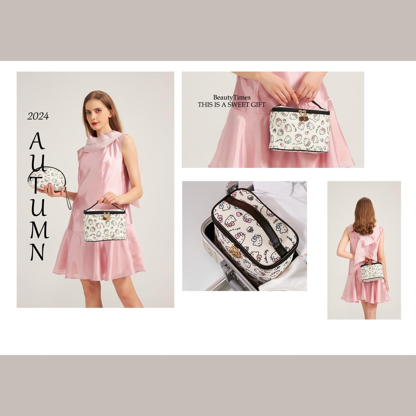 Makeup Bag 2PCS with Large Handle Travel Cube Cosmetic Bags Brush Holder Cute Organizer Suitable for Purse for Women (02 Sweet Apple 2PCS)