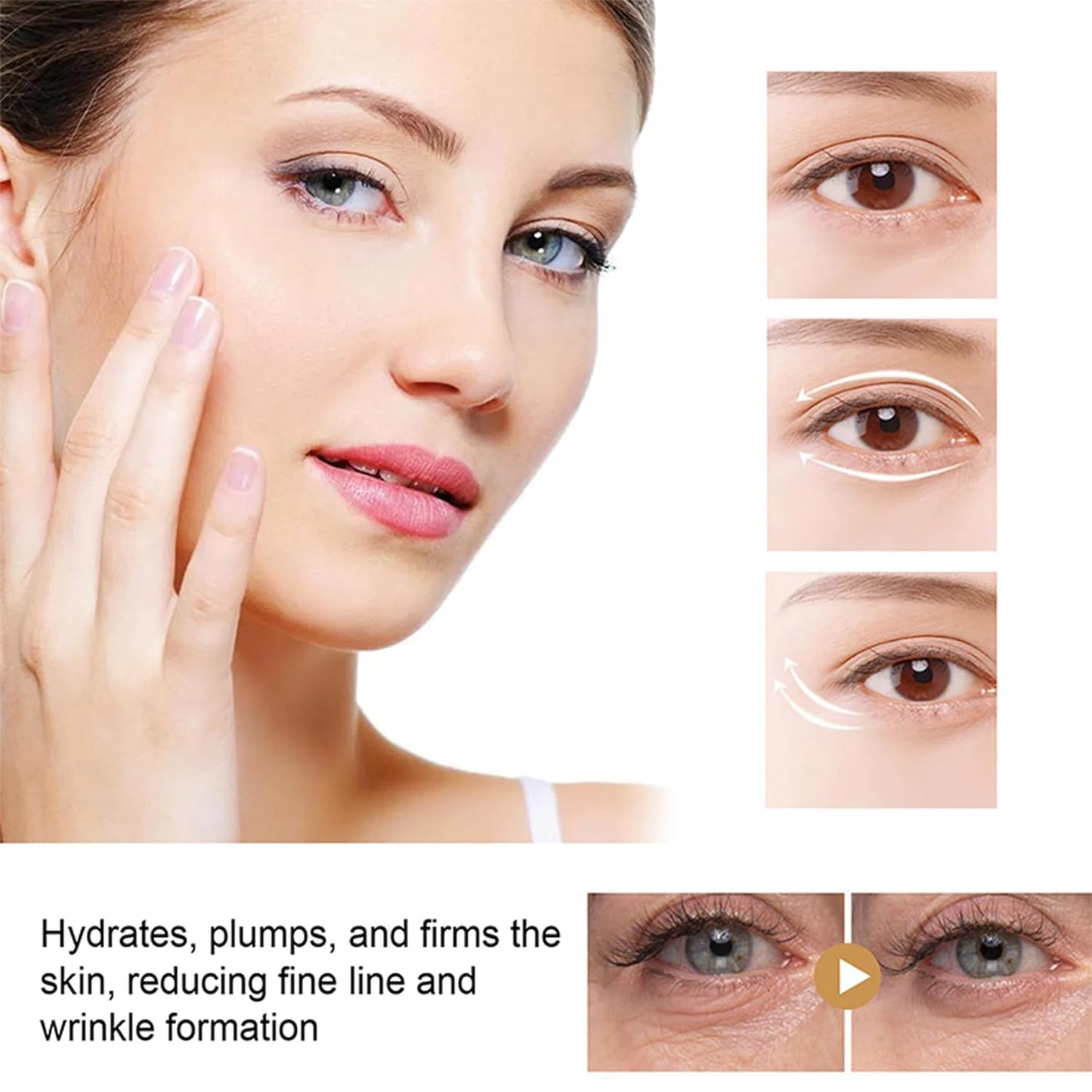 Skiennix Vegan Collagen Eye Cream - Cooling Roller with Peptides & Triple Hyaluronic Acid for Dark Circles & Puffiness