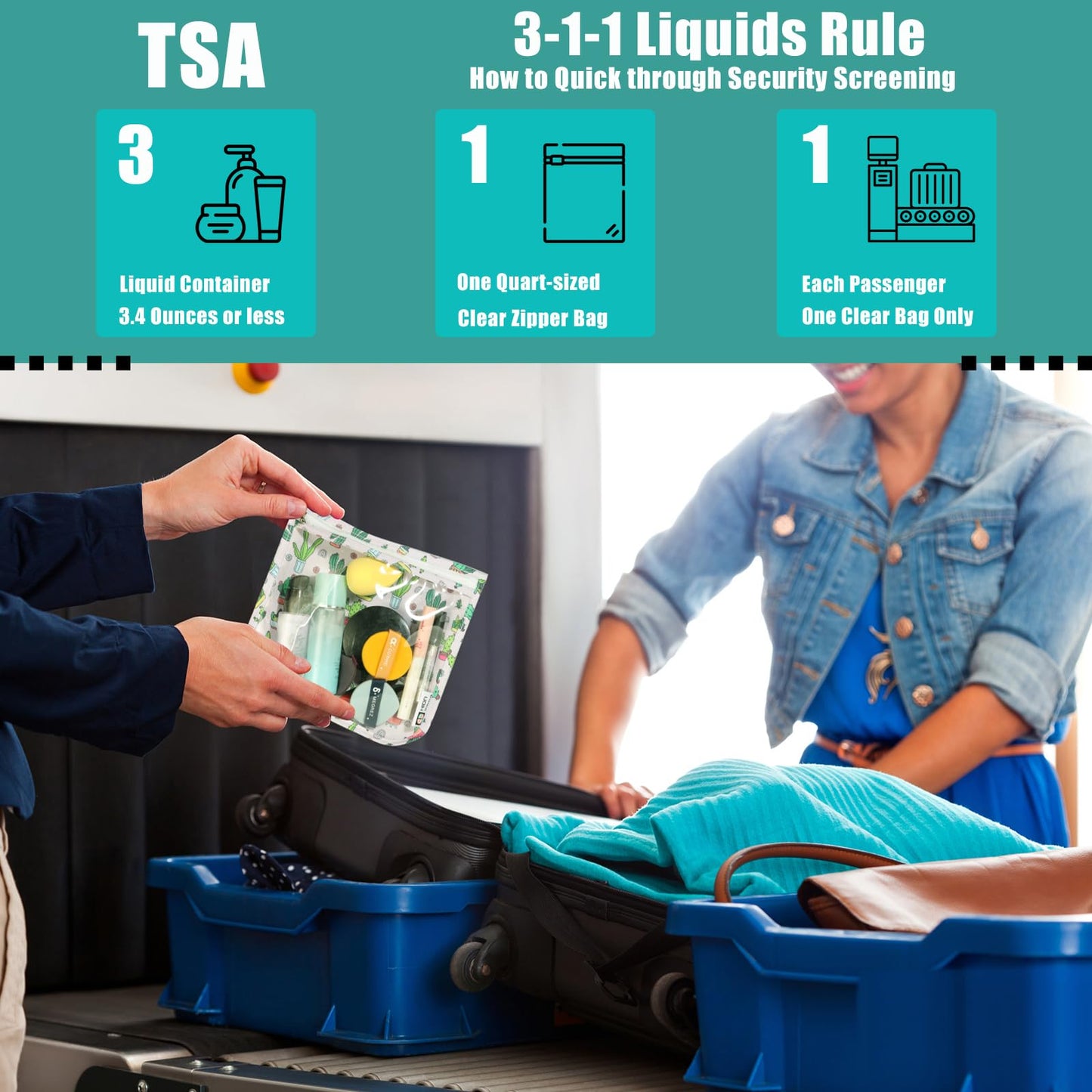 HIONXMGA TSA Approved Toiletry Bag, Set of 3 Clear Travel Toiletry Bag Quart Size Zipper Travel Pouch, Waterproof Makeup Cosmetic Bag for Women Men Kids Toiletries Carry on, Plus