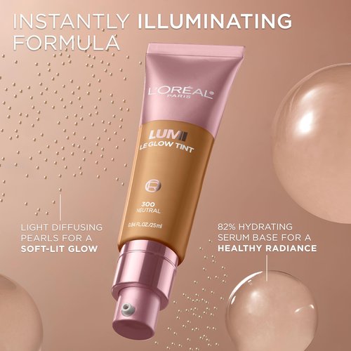 L'Oreal Paris Lumi Le Glow Skin Tint, Lightweight Water-Based Tinted Serum with Foundation-Like Coverage, Glow Illuminator, Warm 130, 0.85 Fl Oz