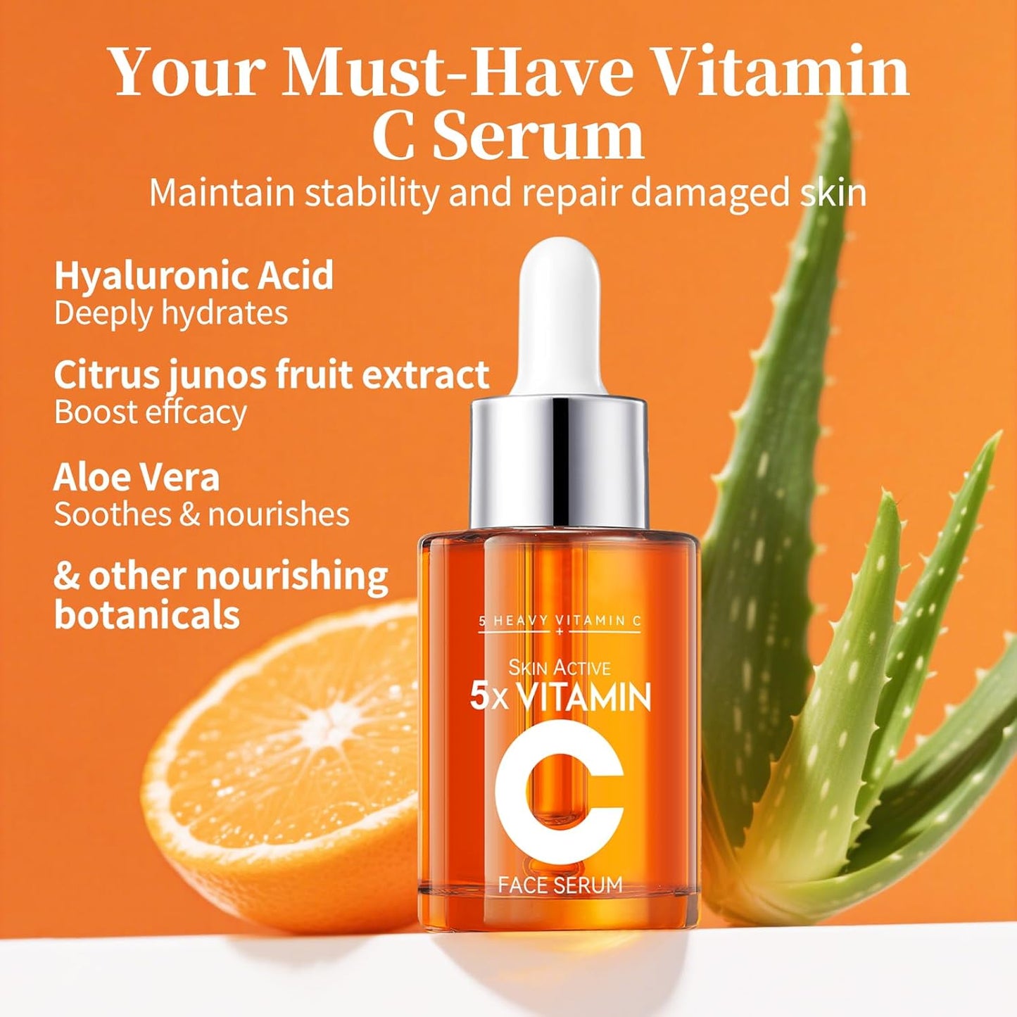 Skiennix Vitamin C Serum 20% - Anti-Aging & Hydrating Formula with Hyaluronic Acid | 1 Fl Oz