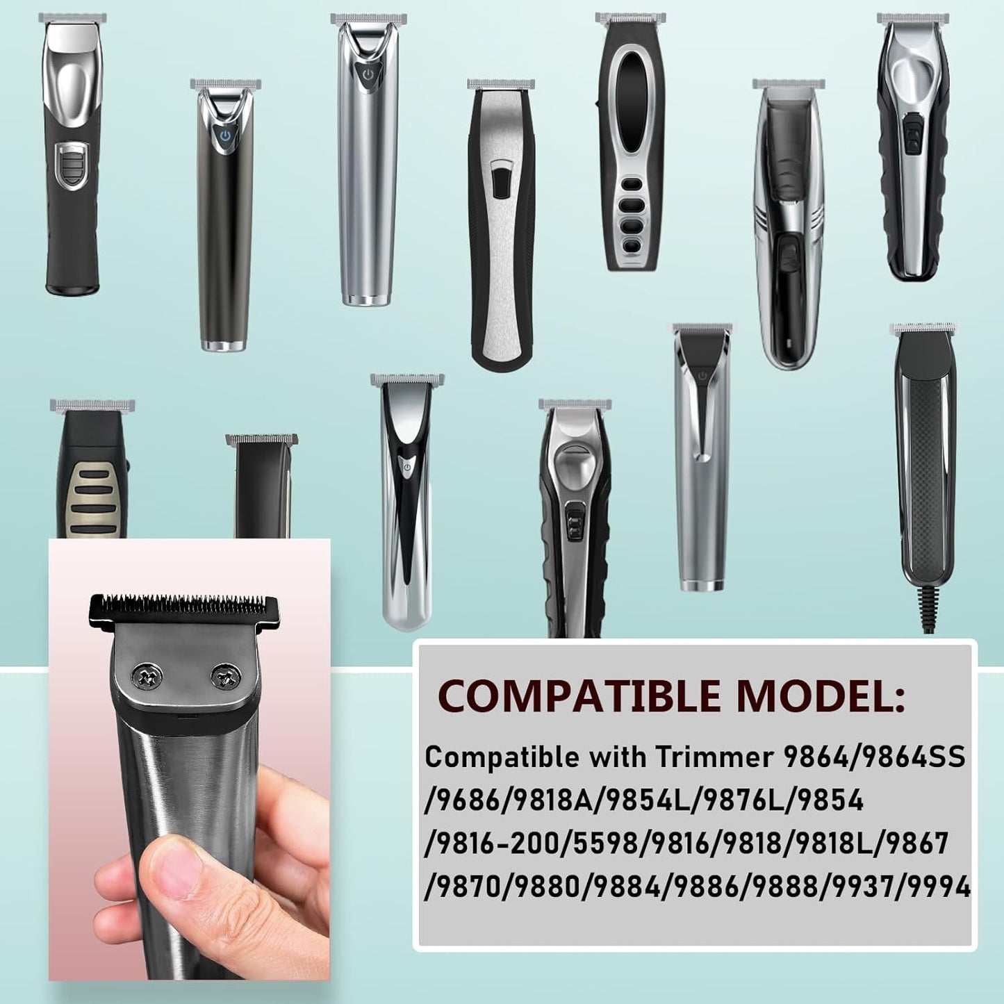 Wahl 40mm Replacement Detachable Stainless Steel T Blade - Compatible with Lithium Ion Trimmers | Black 2 Pack