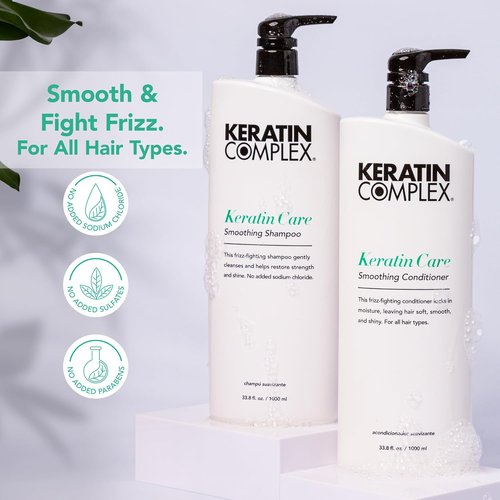Keratin Complex - Smoothing Shampoo & Conditioner Duo for Frizz Control | 33.8 fl oz Each