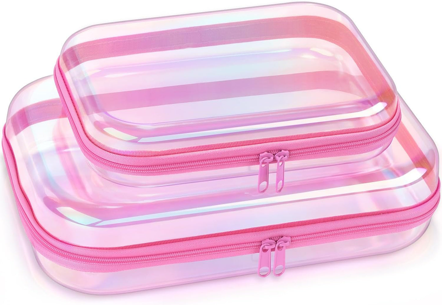 Skiennix Clear Hard Shell Zipper Case - Iridescent Makeup & Toiletry Bag Set | 2pcs Large Capacity, Water-Resistant