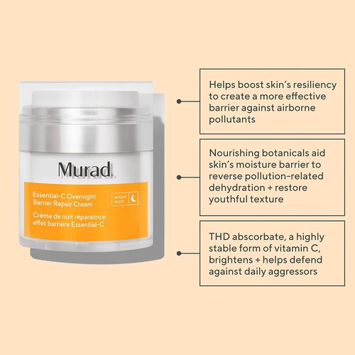 Murad Essential-C Overnight Barrier Repair Cream - Vitamin C & Marrubium Anti-Pollution Night Moisturizer | 1.7 Fl Oz
