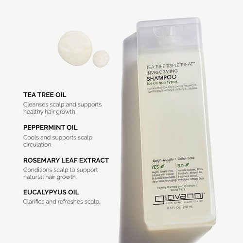 GIOVANNI Tea Tree Shampoo - Invigorating Formula with Peppermint, Eucalyptus & Rosemary, Strengthens & Rejuvenates Hair - 8.5 oz