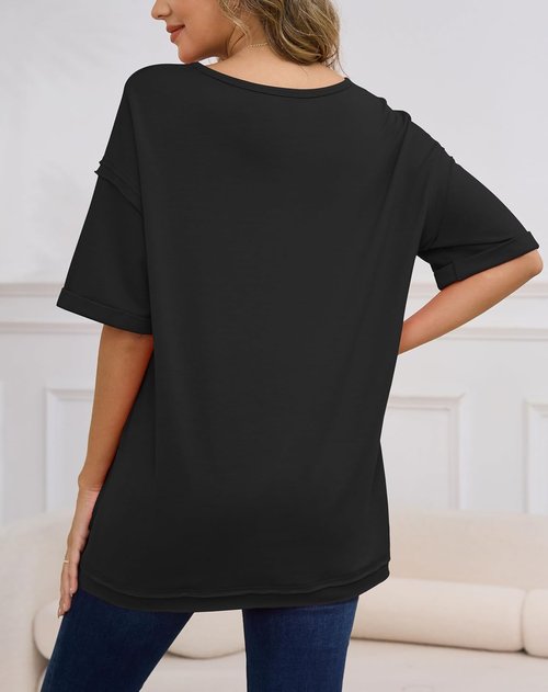 RUBZOOF Women's Oversized T-Shirts - Casual Short Sleeve Tunic with Side Split | Maternity Top