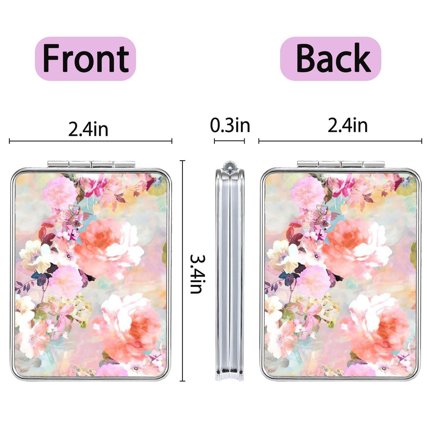 dcdcee Pocket Mirror, Small Travel Mirror with Magnification, Portable Double-Sided Magnifying Cosmetic Mirror for Daily (Beautiful Flowers)