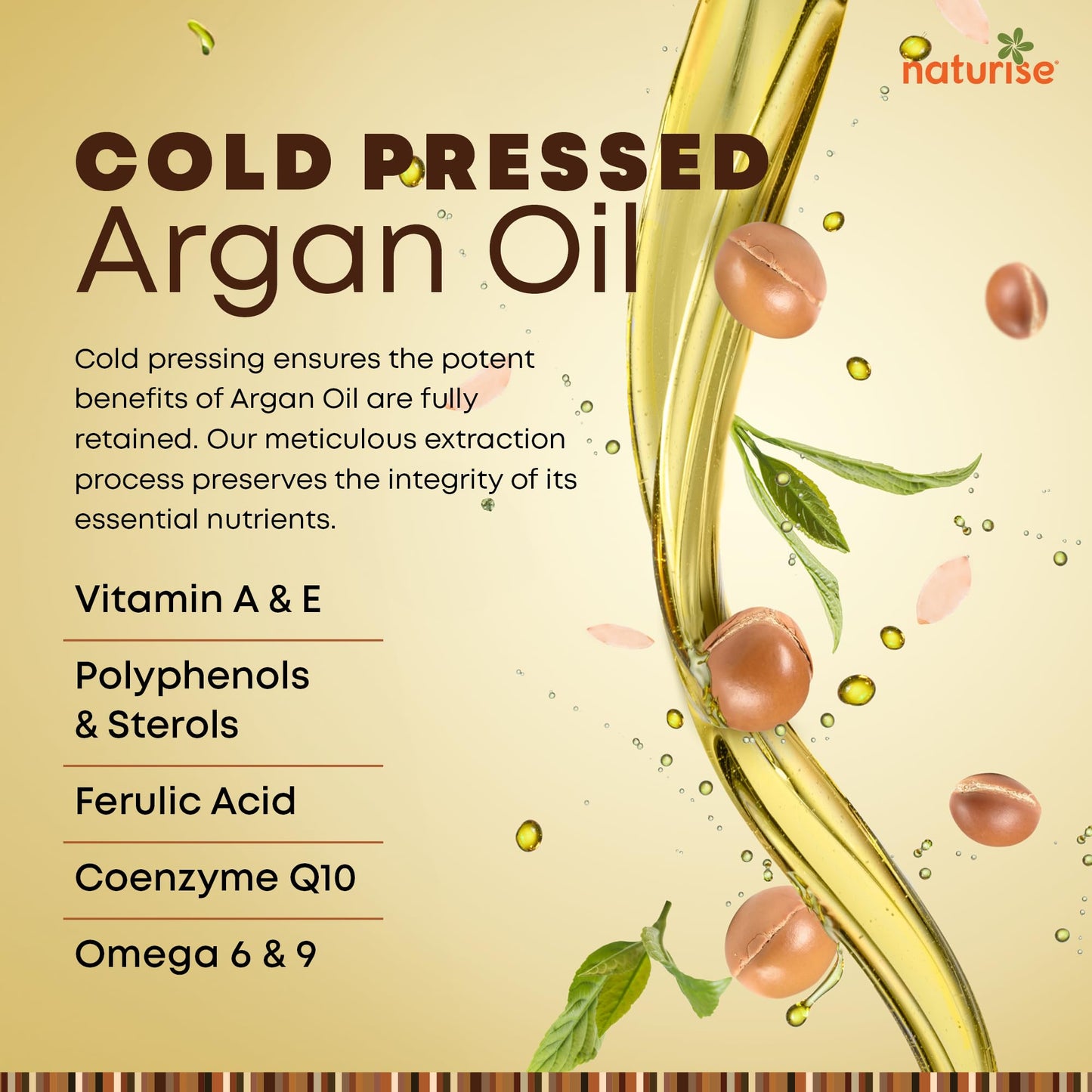 Naturise Organic Argan Oil - Organic Argan Oil Cold Pressed Argan Oil of Morocco - Vegan Non-GMO Gluten Free Argan Oil for Hair Growth and Skin Moisture - 100% Pure Moroccan Oil Hair Oil (4 FL. OZ.)