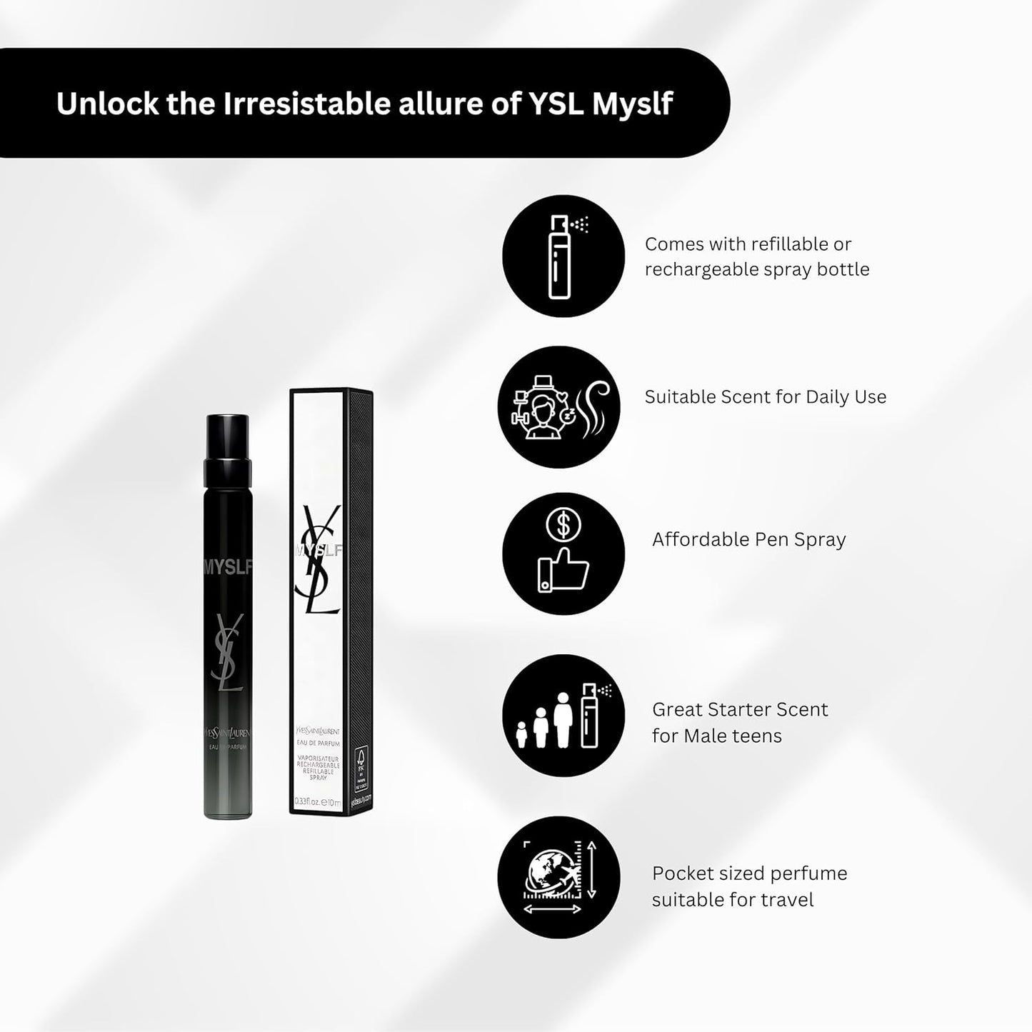 Yves Saint Laurent MYSLF Women's Perfume EDP Travel Spray - 0.33 oz (10 ml) | Elegant Fragrance