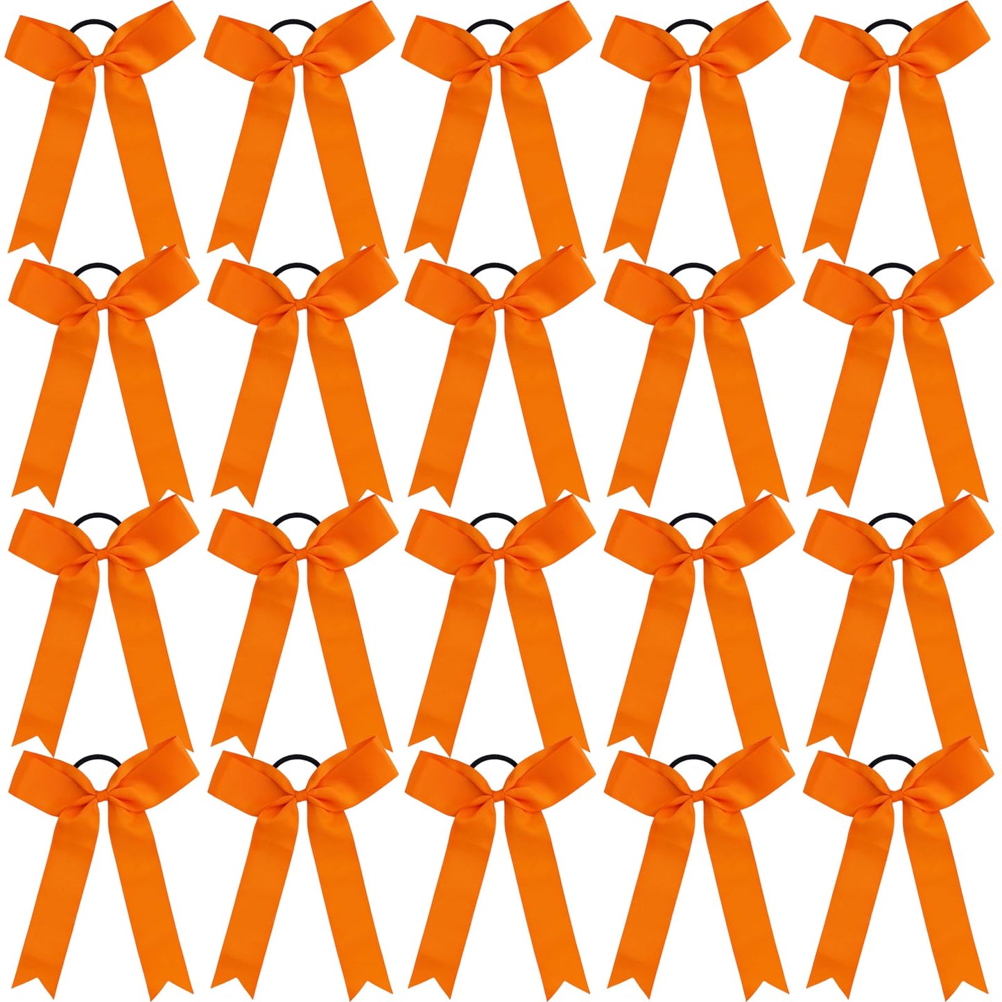 Hipcheer 20pcs Collegiate Style Cheer Bows for Girls, Long Tail Skinny Cheer Bow Ponytail Holder Handmade Bows for Girls Teens Softball Cheerleader Sports (Orange)