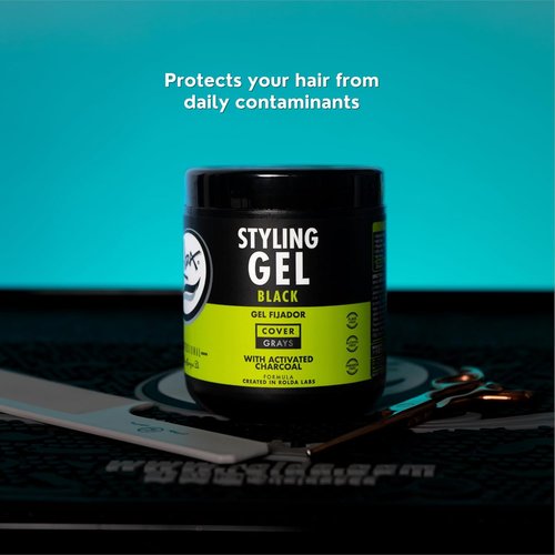 Rolda Black Hair Gel for Men - Medium Hold Styling Gel with Activated Charcoal - Flake & Alcohol Free (8.81 oz)