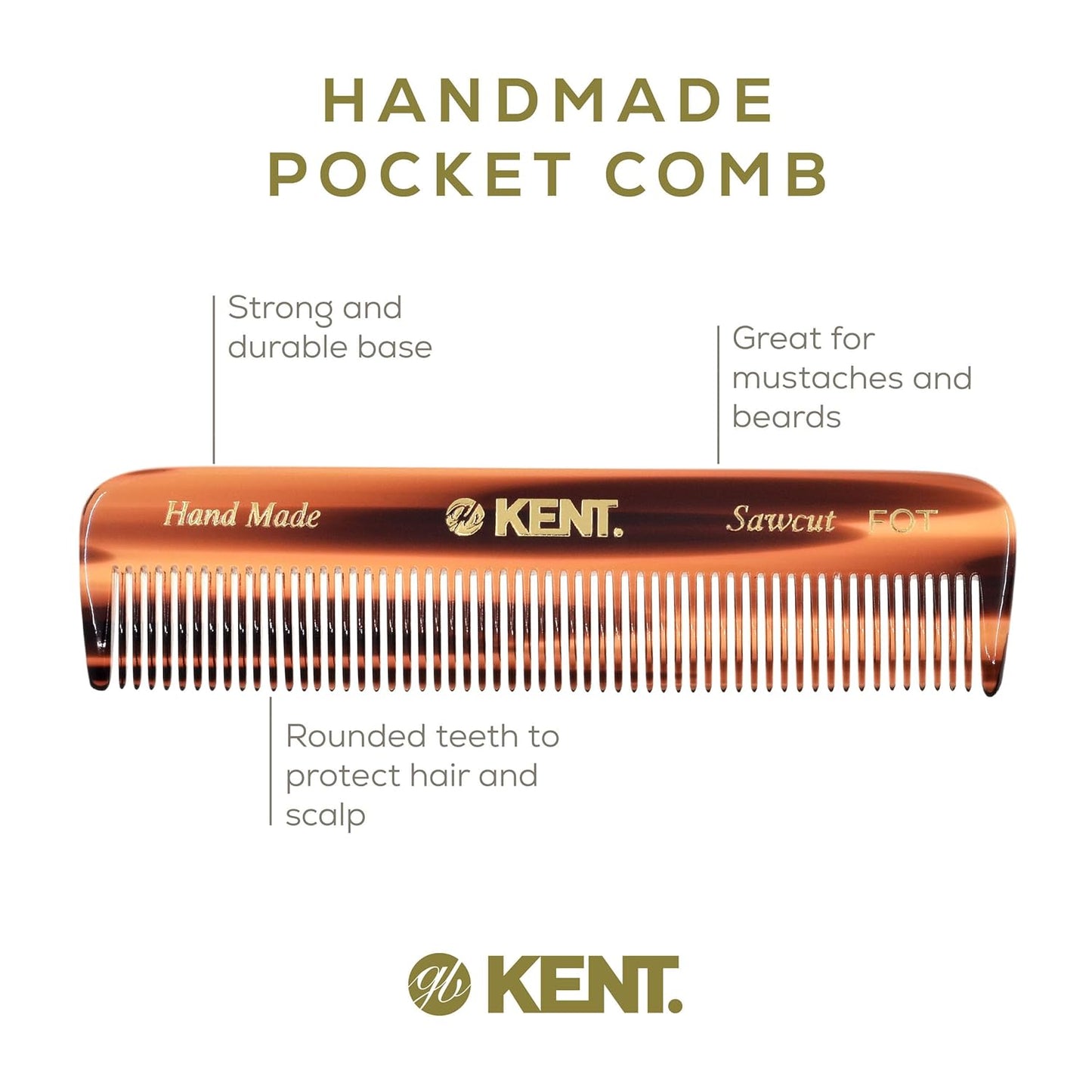 Kent A FOT Tortoiseshell Pocket Comb - Handmade Fine Tooth Hair Comb for Men, Women & Kids | Grooming & Styling Tool
