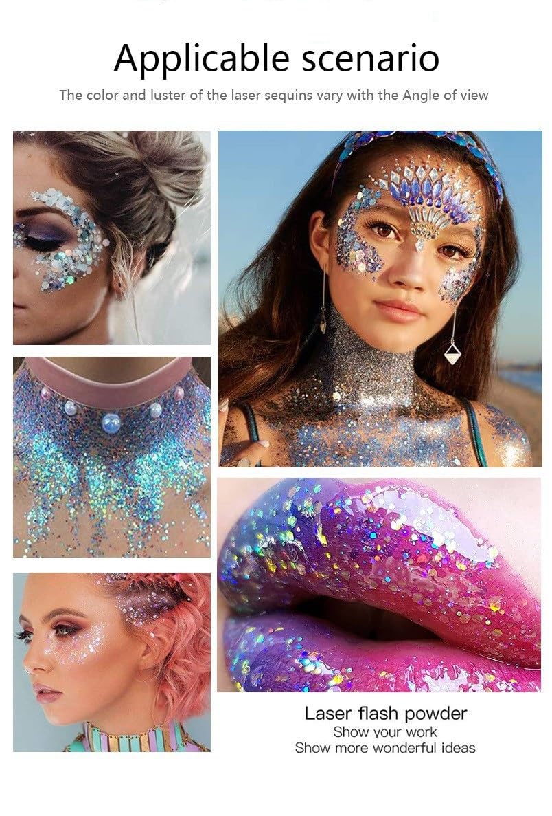 White Body Glitter,Face Glitter,Singer Concerts Music Festival Rave Accessories for Body Glitter Makeup for Women.