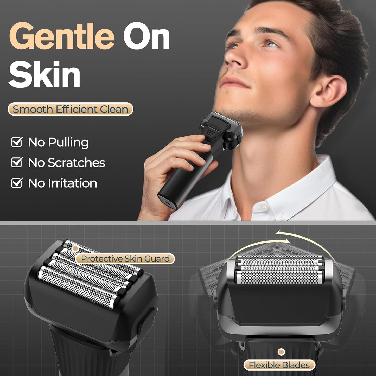 Skiennix 5-Blade Cordless Electric Razor for Men - Close Shaving, Wet/Dry, USB-C Fast Charging, 100 Min Runtime