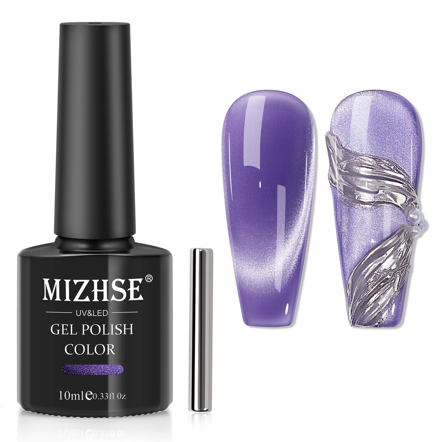MIZHSE Cat Eye Gel Nail Polish: Purple Magnetic Gel Polish with Magnet Stick, Maillard Style Magic Effect Galaxy Shimmer Glitter Holographic Nail Gel Soak Off Nail Art Salon Manicure Home