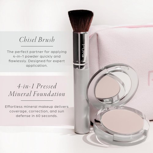 PÜR Minerals Makeup Gift Set - 4-in-1 Primer, Mascara, Mineral Powder & Chisel Brush Included