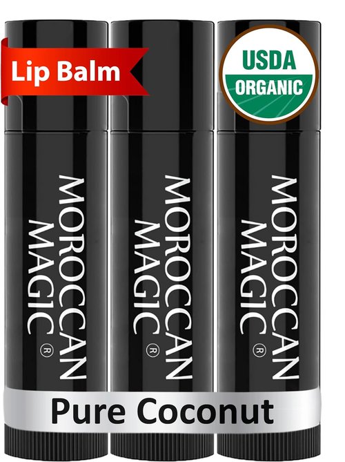 Moroccan Magic Organic Coconut Lip Balm 3-Pack - Ultra-Hydrating with Argan Oil & Vitamin E | Natural Moisturizer for Dry Lips