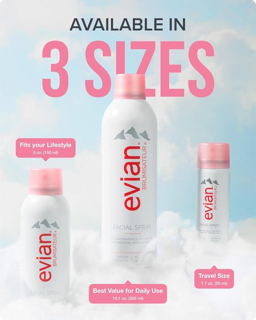 Evian Facial Spray - Hydrating Mineral Water Mist for Refreshing Makeup & Daily Skincare - 5 oz