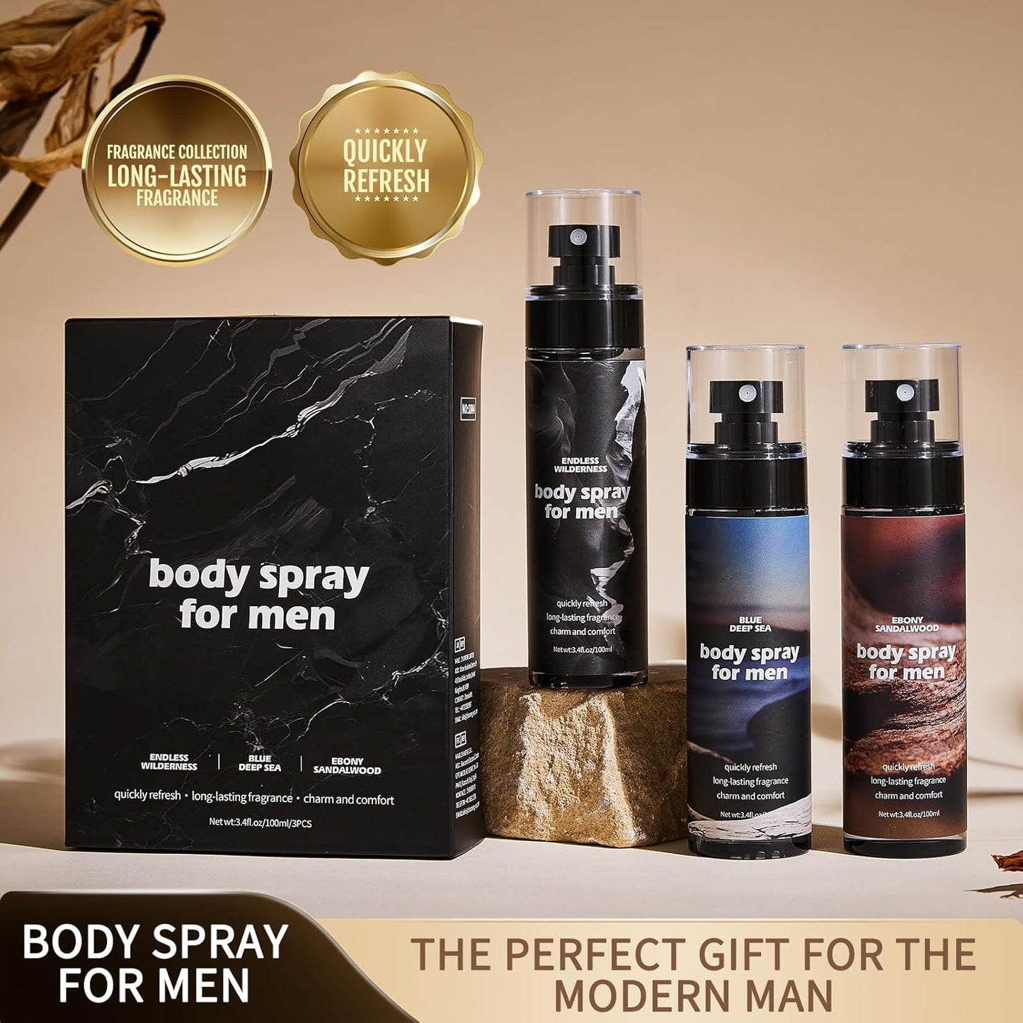 Skiennix Body Spray for Men - Aluminum-Free Deodorant with Gentle Formula | 3.4 fl. oz. (3-Pack)