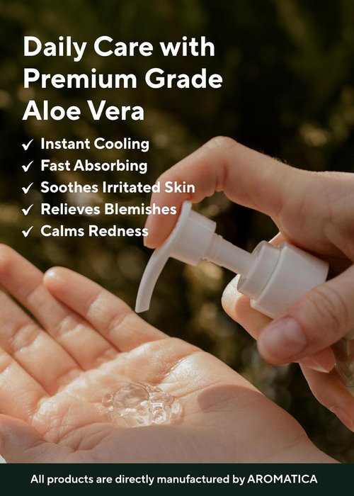 AROMATICA Organic Aloe Vera Gel - Sunburn Relief & After Sun Care | 10.14oz/300ml, EWG Verified