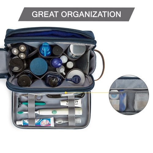 BAGSMART Toiletry Bag for Men, Canvas Travel Toiletry Organizer Dopp Kit Water-resistant Shaving Bag for Toiletries Accessories,Navy Blue-Large