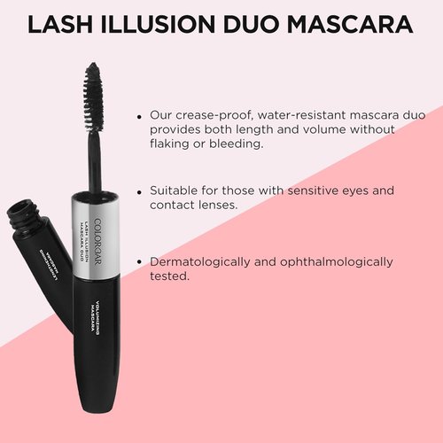 Colorbar Lash Illusion Mascara Duo - Lengthening & Volumizing Formula - Clump-Free, Non-Flaking - Black - 0.27 oz