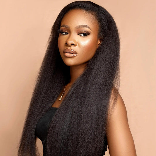 22inch Kinky Straight Clip ins Hair Extensions for Black Women 340g 8 Pcs 22Clips Full Head Yaki Straight Clip ins Synthetic Hair Natural Black for Black Women(2 Pack)
