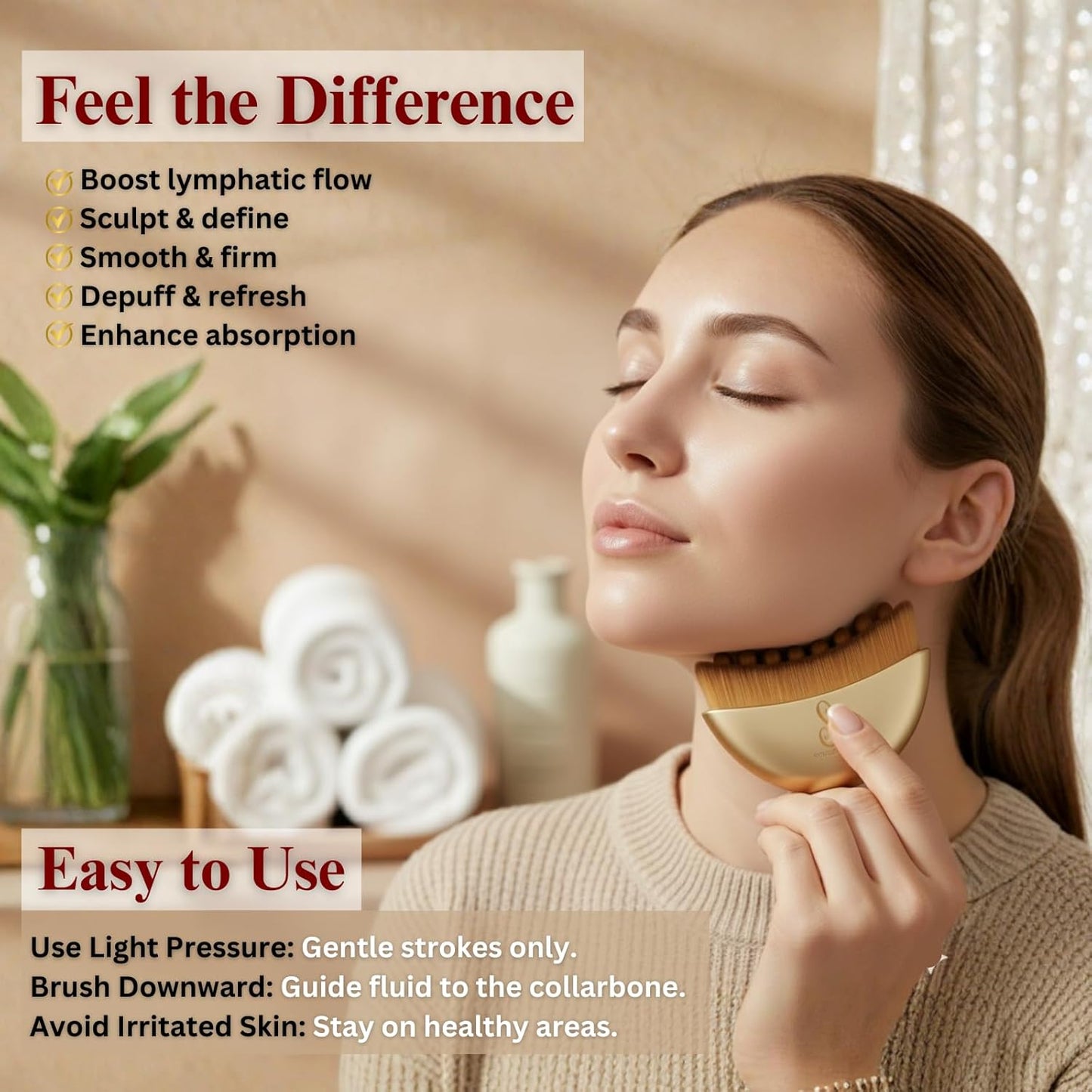 Skiennix Lymphatic Contour Face Brush - Sculpting Dry Brush for Facial Drainage & Lift