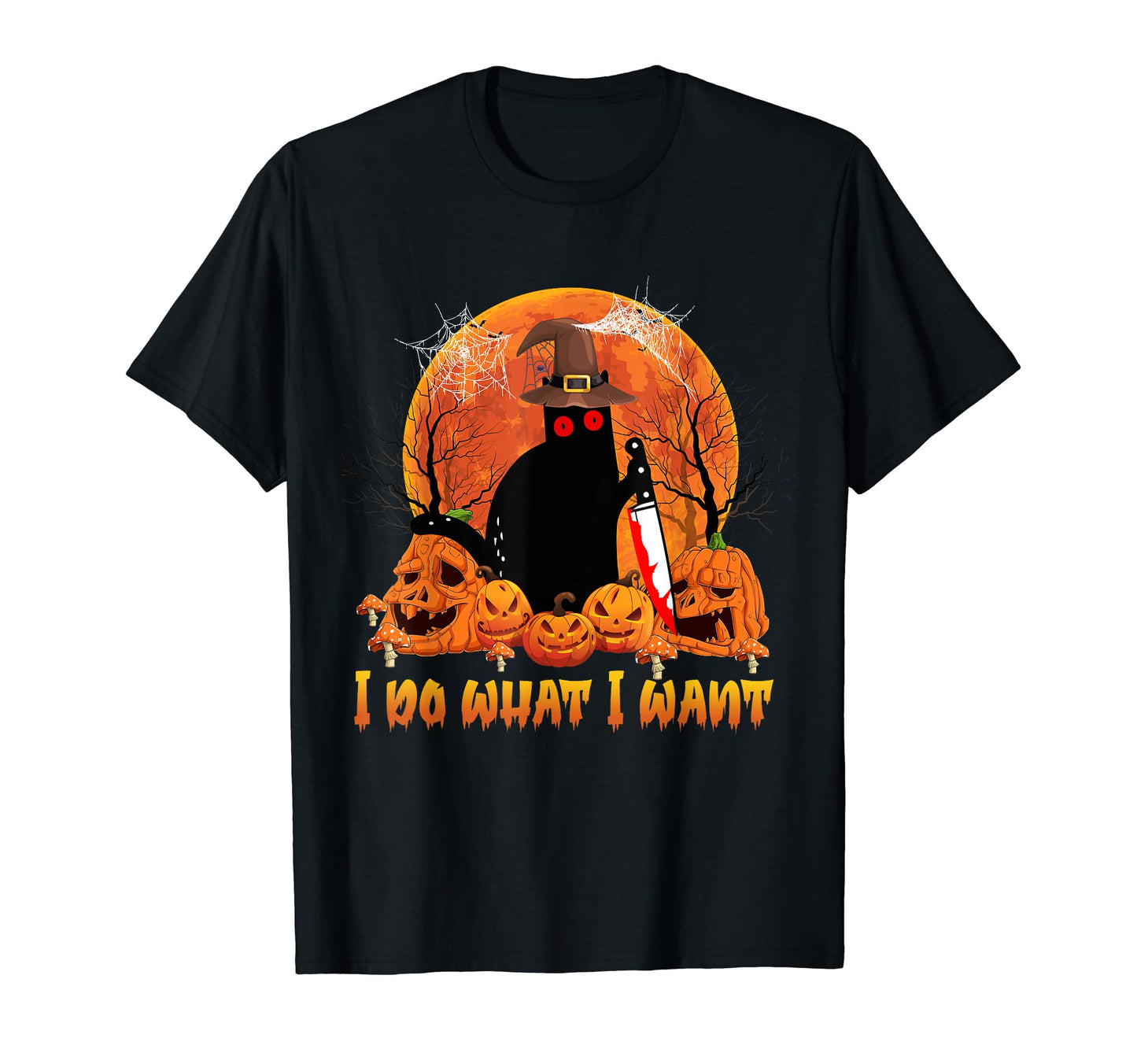 Scary Halloween Black Cat Funny I do What I Want Cat T-Shirt