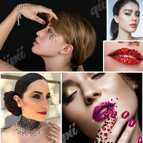qiipii 24000Pcs 14 Color 3mm 4mm Transparent AB Resin Rhinestones w B7000 Glue for Bedazzling Crafting Flatback Colorful Stones Crystals Gems Diamonds for Nails Face Makeup Tumblers Bottles DIY Crafts