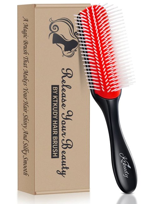 KTKUDY Curly Hair Brush - 9-Row Detangling & Defining Brush for Wavy, Curly, Coily Hair - Black