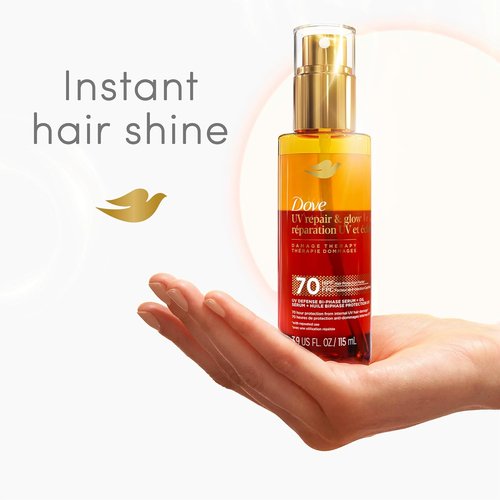 Dove Damage Therapy Bi-Phase Serum & Oil - UV Repair & Glow for 70-Hour Hair Protection, 3.9 fl oz