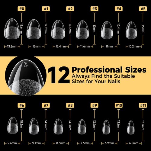 UNA GELLA Extra Short Almond Gel Nail Tips, 216 Pcs Pre-shape XS Almond Nail Tips Full Cover Press On Nails Half Matte Clear Fake Nails For Women Girl DIY Salon At Home 12 Sizes