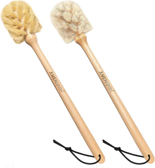 Natural Bristle Bottle Brushes by [Brand Name] - 13.75-Inch Long Wood Handle for Easy Cleaning of Jars, Glasses & Vases | 2-Pack