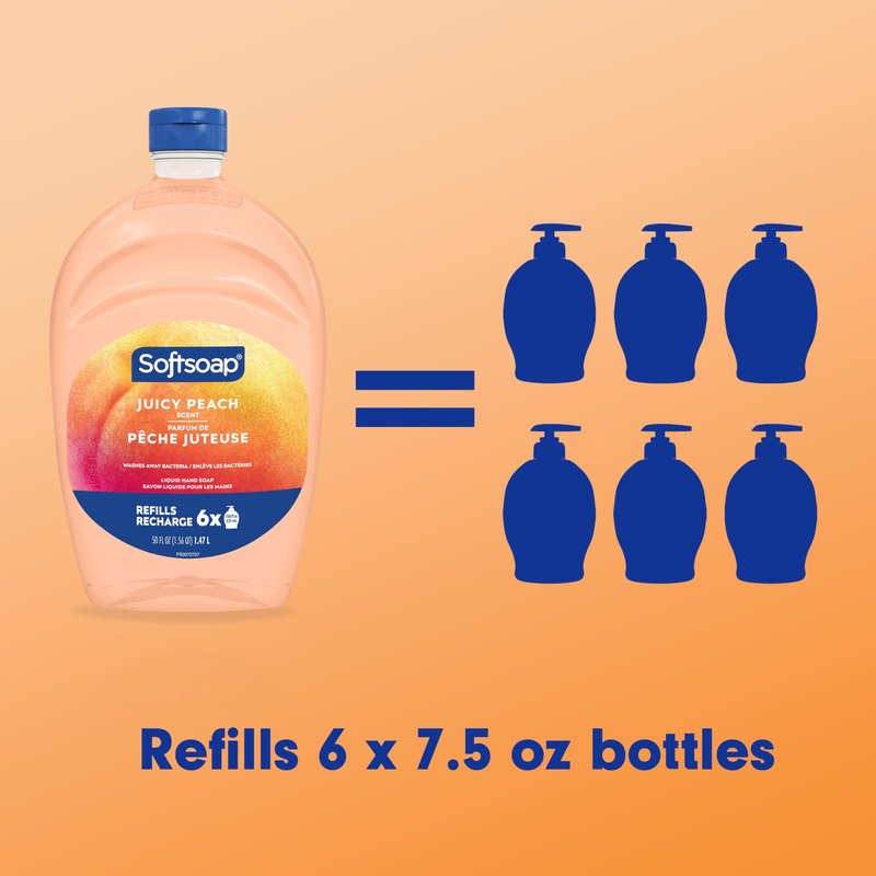 Softsoap Juicy Peach Liquid Hand Soap, Kitchen and Bathroom Hand Soap, Rich Fruity Scent, 50 fl oz Refill Bottle (Pack of 2)