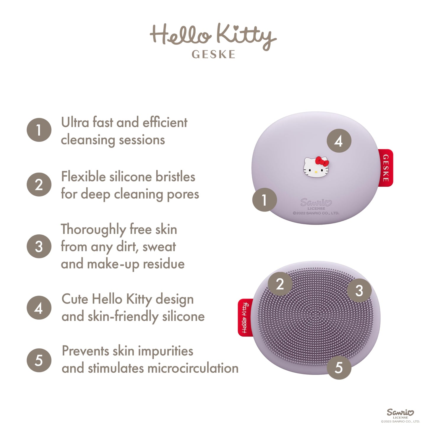 GESKE x Hello Kitty SmartAppGuided Facial Brush | 3 in 1 | Skin Cleansing Silicone | Routine Skincare | Gentle Cleansing | Facial Cleanser