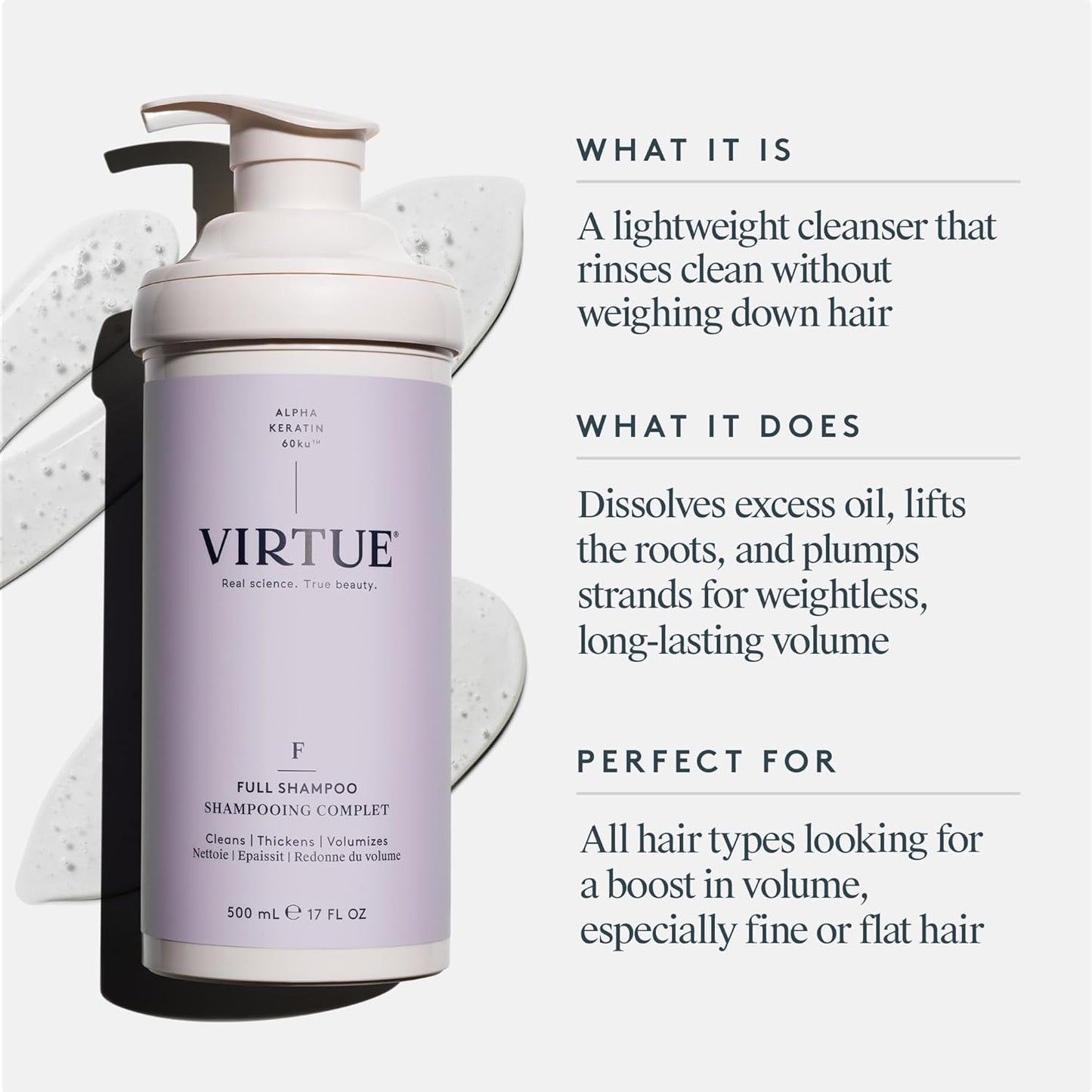 Virtue Full Volumizing Shampoo - Sulfate Free Formula for Thick, Color-Safe Hair Care