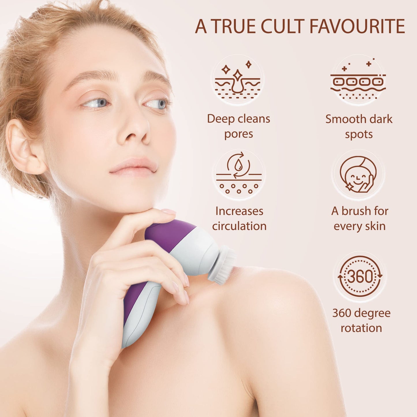 Facial Cleansing Brush Face Scrubber Exfoliating Cleaning Skin Care Cleanser Wash Women Girls Electric Beauty Products Powered Exfoliator Skincare Spin Tools Scrub Washer Self Care (Amethyst)