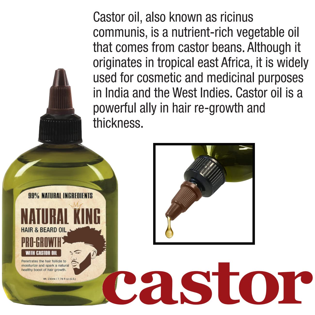 SFC Natural King Castor Oil for Hair & Beard Growth - 7.1 oz | Nourishing Formula