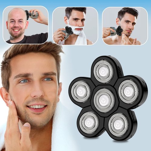 Electric Shaver Replacement Heads 6D - 6 Blades Head Shaver Replacement Universal Stainless Steel Rotary Blade Refills for Bald Head Razor for Men (6 Heads Black)