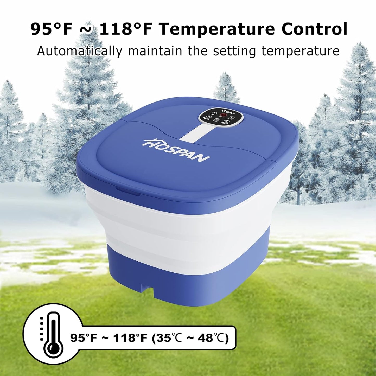 HOSPAN Collapsible Foot Spa Electric Rotary Massage, Foot Bath with Heat, Bubble, Remote, and 24 Motorized Shiatsu Massage Balls. Pedicure Foot Spa for Feet Stress Relief - FS02A