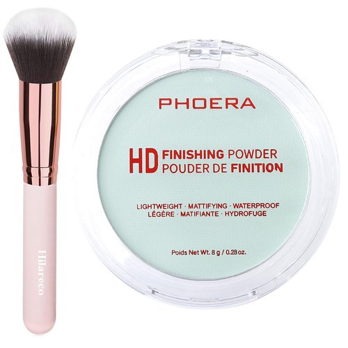 PHOERA Foundation Pressed Face Powder - Silky Soft Focus Setting Powder for Shine-Free Finish | 0.28 Oz (003 Mint Green)