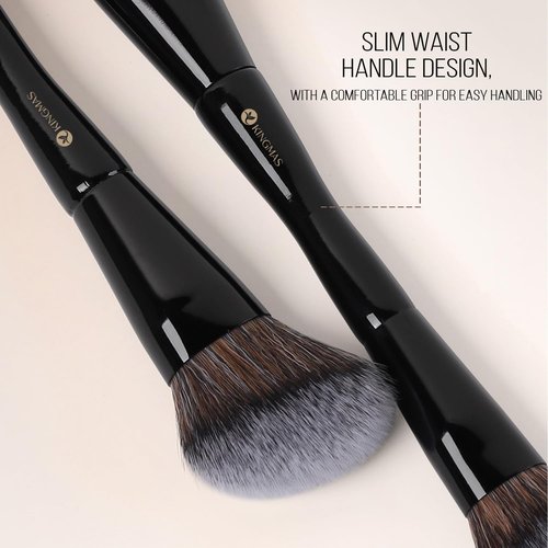 KINGMAS Dual-Ended Foundation & Bronzer Duo Brush - Angled & Round Top for Flawless Makeup Blending (Black)