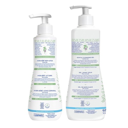 Mustela Baby Bath Time Gift Set | Natural Avocado Skin Care Essentials - Hydra Bebe Lotion & Cleansing Gel 2-Piece Set